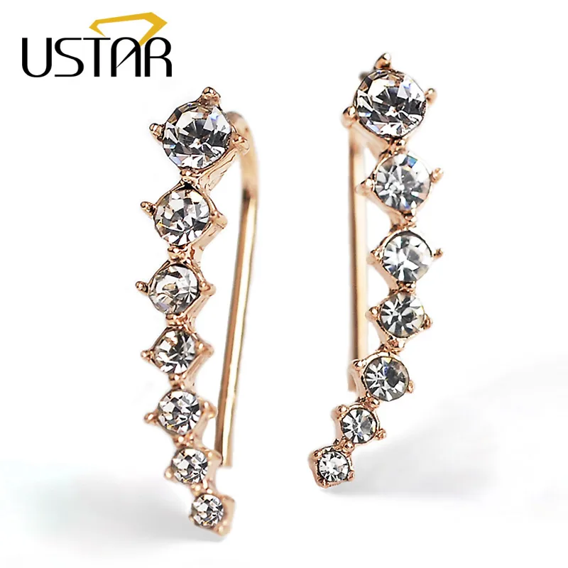 

USTAR Zircon Ear Hook Stud Earrings For women Rose Gold color Austria crystals Jewelry earrings female Brincos Party gifts