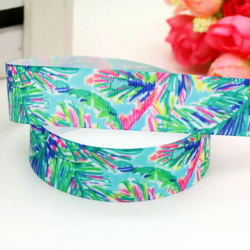 

DHK 7/8'' 5yards lily colors printed grosgrain ribbon headwear hair bow diy decoration OEM Wholesale 22mm C1139