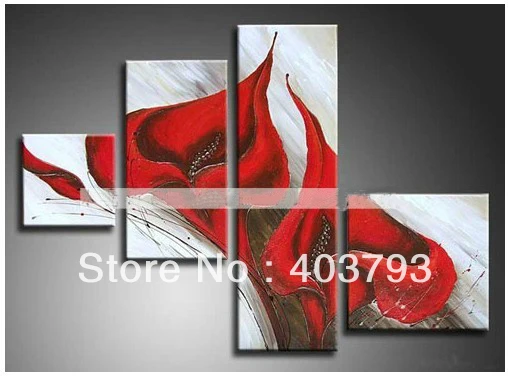 

beautiful Modern abstract red lily Flowers on Canvas decorative Oil Painting for home decoration Free shipping