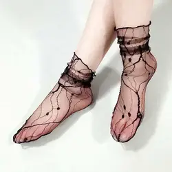 Сексуальные кружевные ажурные носки прозрачные сетчатые женские носки Сетка точка Лето крутые Дышащие Ультра-тонкие шелковые