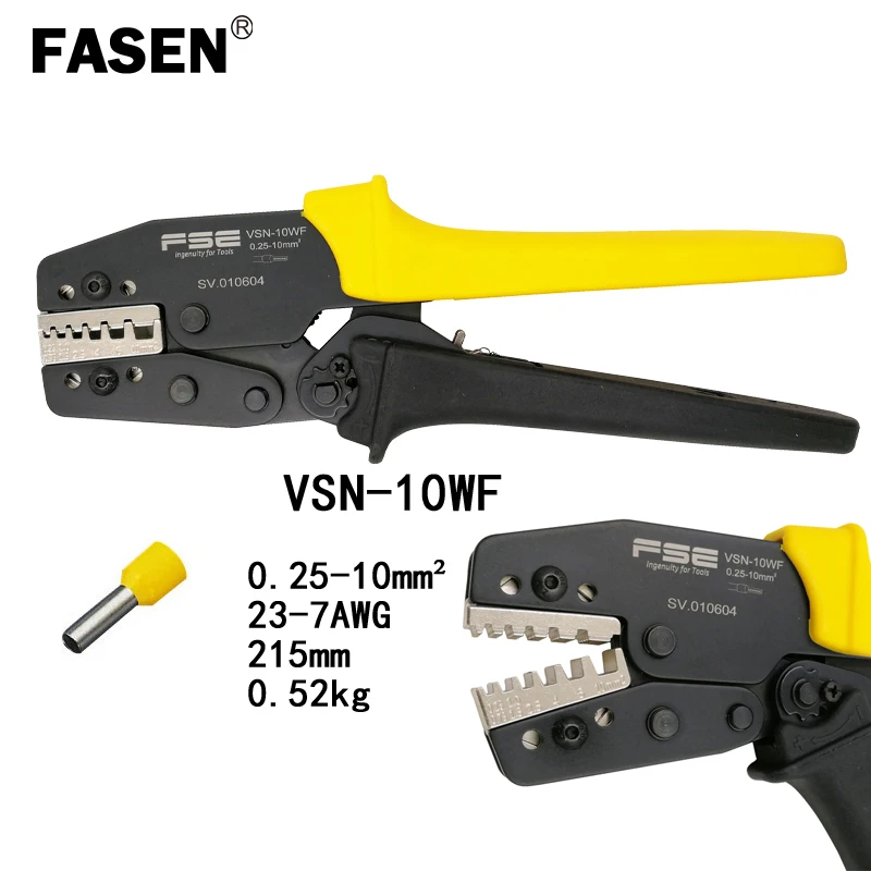 FASEN VSN-10WF обжимные плоскогубцы 0,25-10 мм2 23-7AWG для изолированных неизолированных наконечников трубные клеммы высокоточные фирменные инструменты