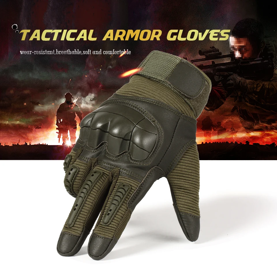 Full Finger Tactical Army Gloves Military Paintball Shooting Airsoft Bicycle Combat PU Leather Touch Screen Rubber Hard Knuckle