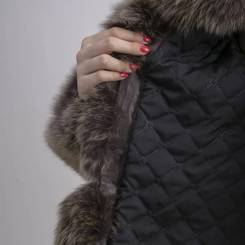 Женская зимняя шуба из натурального Лисьего меха с воротником стойкой|real fox fur
