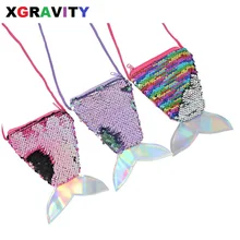 Xgravity/ модная детская сумка с рыбьим хвостом, разноцветные блестки, расшитые блестками, для девочек, сумки для монет, детские сумки с веревкой, H056