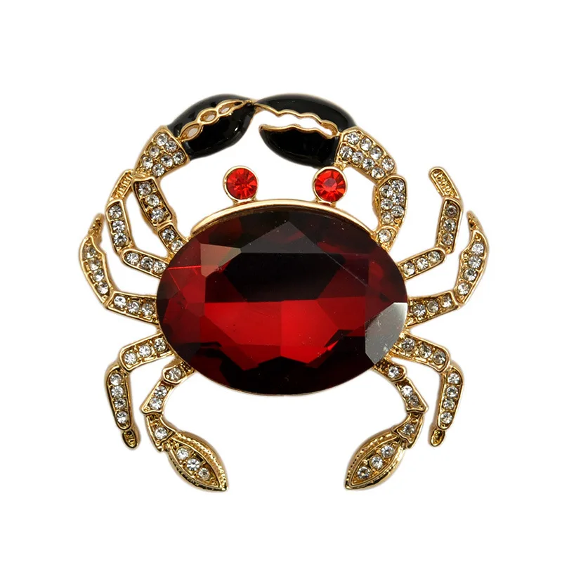 2018 New Arrival Red Crystal Rhinestone and Glass Crab Brooch Pins for Women | Украшения и аксессуары