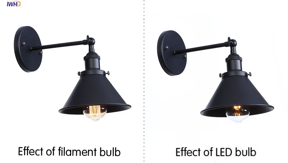 Ретро iwhd черные Настенные светильники для ванной комнаты, гостиной, регулируемые руки, антикварные винтажные настенные бра, светодиодный Эдисон рядом с лампой