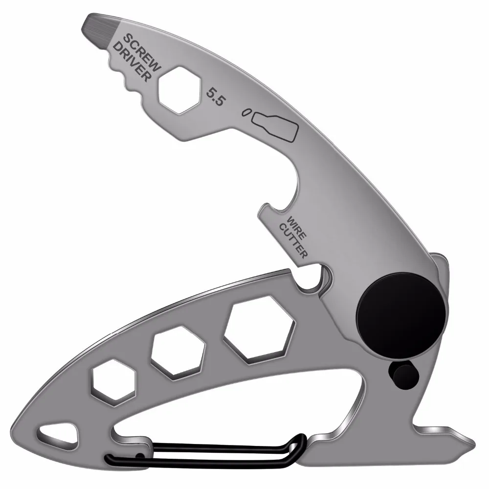 

Apor Stainless Steel Multi Tool Key Chain EDC Kit Carabiner Clip for Traveling, Fishing, Camping, Hiking and More Silver