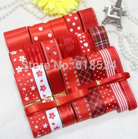 

2015 High Quality Red Style 23YDS Mixed Grosgrain Satin Ribbon DIY Handmade Tapes Ribbon Set DIY Accessories ZD-104