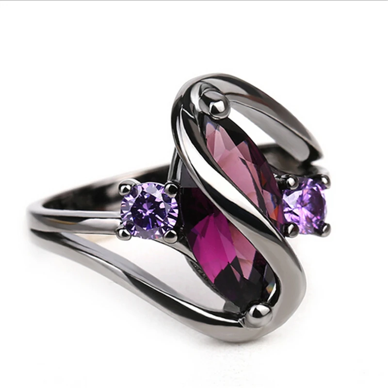 Hot Fashion Luxury Vintage Purple Zircon CZ Crystal Colorful Rings For Women Wedding engagement Jewelry stainless steel rings 4