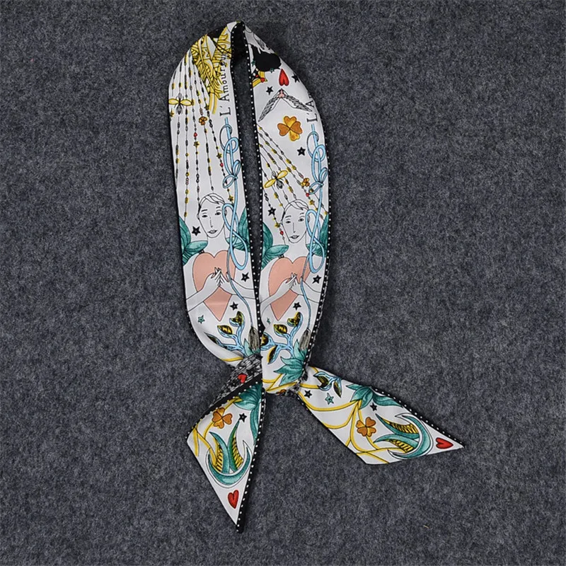2018 New Skinny Scarf Constellation Print Women Silk Scarf Small Handle Bag Ribbons Female Headband Small Long Scarves & Wraps