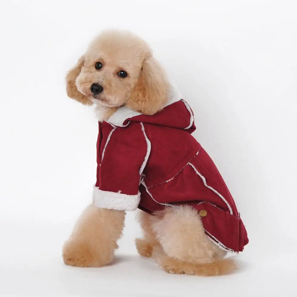 Зимняя теплая куртка из замши для собак, теплая куртка для собак, утепленное пальто с капюшоном для маленьких собак, пальто для больших собак, ZL264-3 - Цвет: wine red
