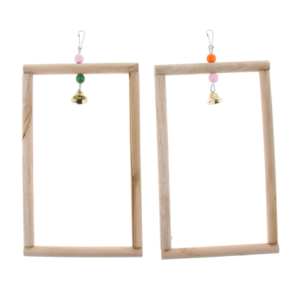Amagogo 2x Pet Bird Cage Hanging Parrot Parakeet Stand Wood Swing Perch Ladder