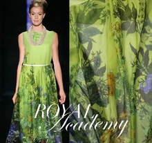 Wholesale&Retail Floral&Grass Printed Silk Chiffon Fabric/Material For DIY Dress/Scarf/Shawl 1 Meter Light Green Color