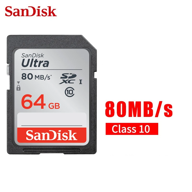 Двойной флеш-накопитель SanDisk Ultra карты памяти SD 128 Гб 64 ГБ 32 ГБ оперативной памяти, 16 Гб встроенной памяти, 80 МБ/с. карт SD карта SDXC Class10 C10 V30 в формате 4K UHD, для Камера SD карты