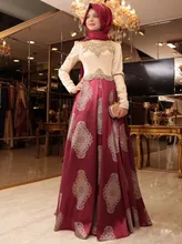 2016 Dubai Kaftan Appliqued Long Evening Gowns Caftan Abaya In Dubai Long Sleeve Arabic Dress Muslim Evening Dress