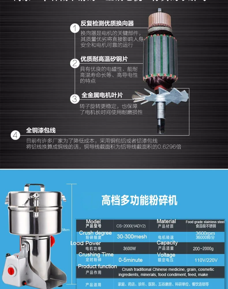 2000 г высокоскоростная электрическая дробилка для специй 220 В/110 В сухая еда порошок дробилка мельница шлифовальная машина