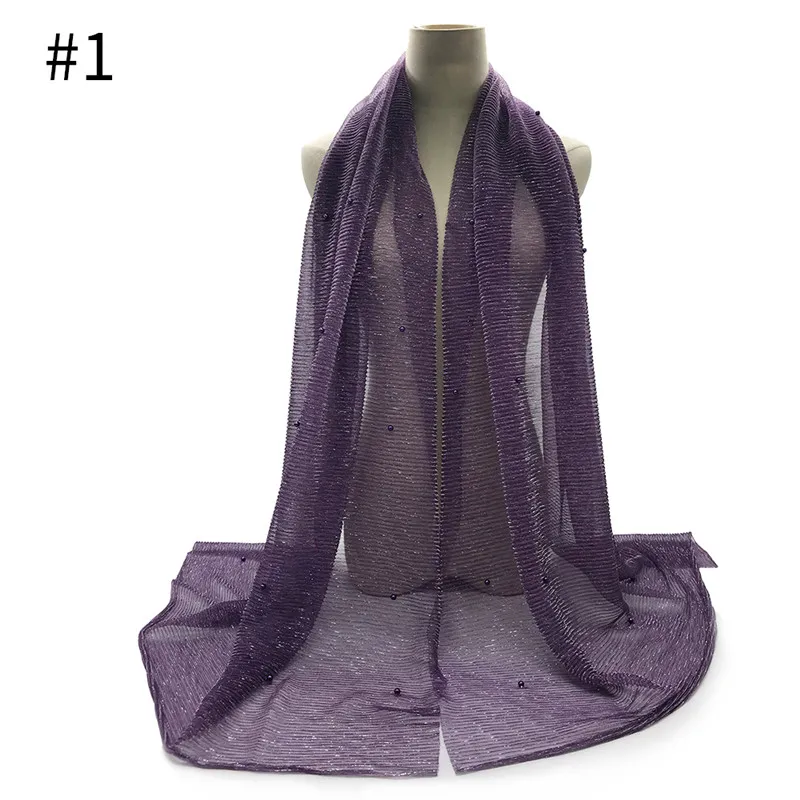 1 Женский шарф, простые, мерцающие, макси шарфы, однотонная шаль, дизайн, мягкий мусульманский хиджаб, роскошный бренд, 10 шт./партия, высокое качество, жемчуг - Цвет: 1