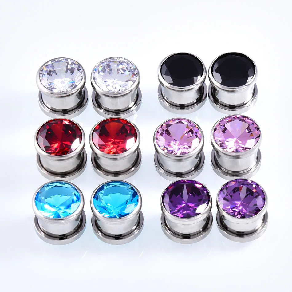 2Pcs Big Zircon Gem Ear Industrial Piercing 4 10mm Ear Plugs Tunnel