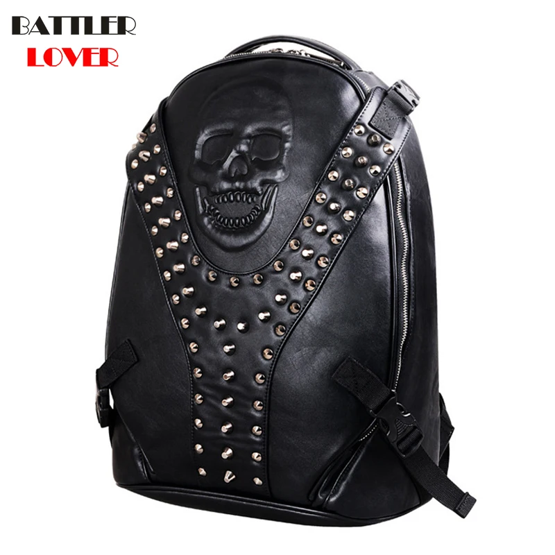 

2018 Men Backpack Mochilas Males Skull Backpack Mens Bagpack Mochila Masculina Mans Hombre Motor Punk Biker High Quality PU Bags