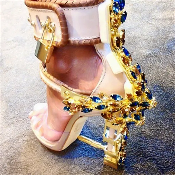 Sandalias Mujer/блестящие прозрачные женские туфли на высоком каблуке украшенные