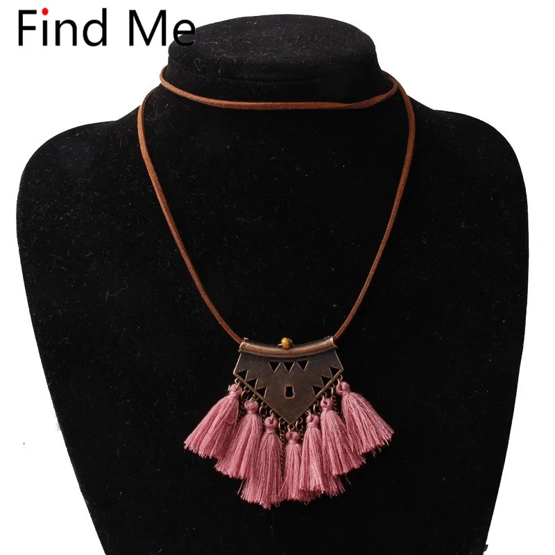 

Find Me 2019 new fashion weaving long tassels collar choker necklace pendants vintage statement necklace women Jewelry wholesale