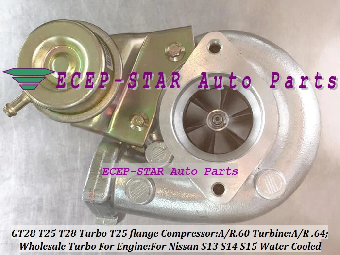 GT28 T25T28 T25 T28 Water Cooled turbo TurboCharger For Nissan S13 S14 S15 T25 flange comp .60 AR turbine .64 AR  (1)