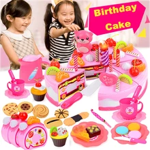 QWZ 37-80 шт DIY Детские кухонные игрушки Ролевые вырезание торт ко дню рождения фруктовый крем пластиковый игровой чайный набор Домашний набор посуды