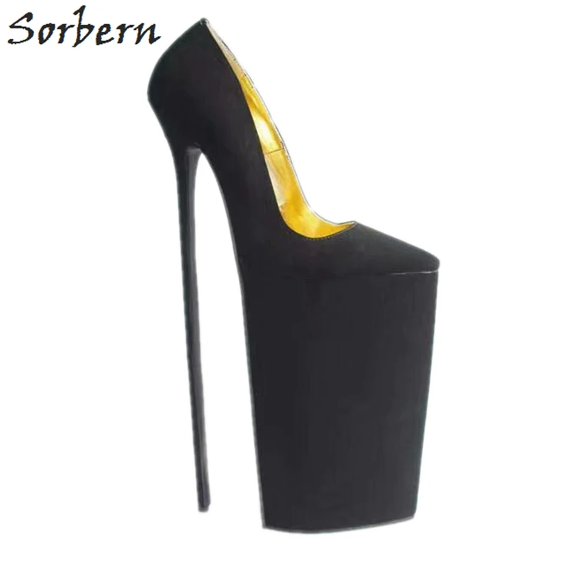 Sorbern/женские туфли-лодочки на очень высоком каблуке 36 см; Туфли на толстой платформе без шнуровки; черные туфли на шпильке; женская обувь на каблуке; пикантная обувь на каблуке