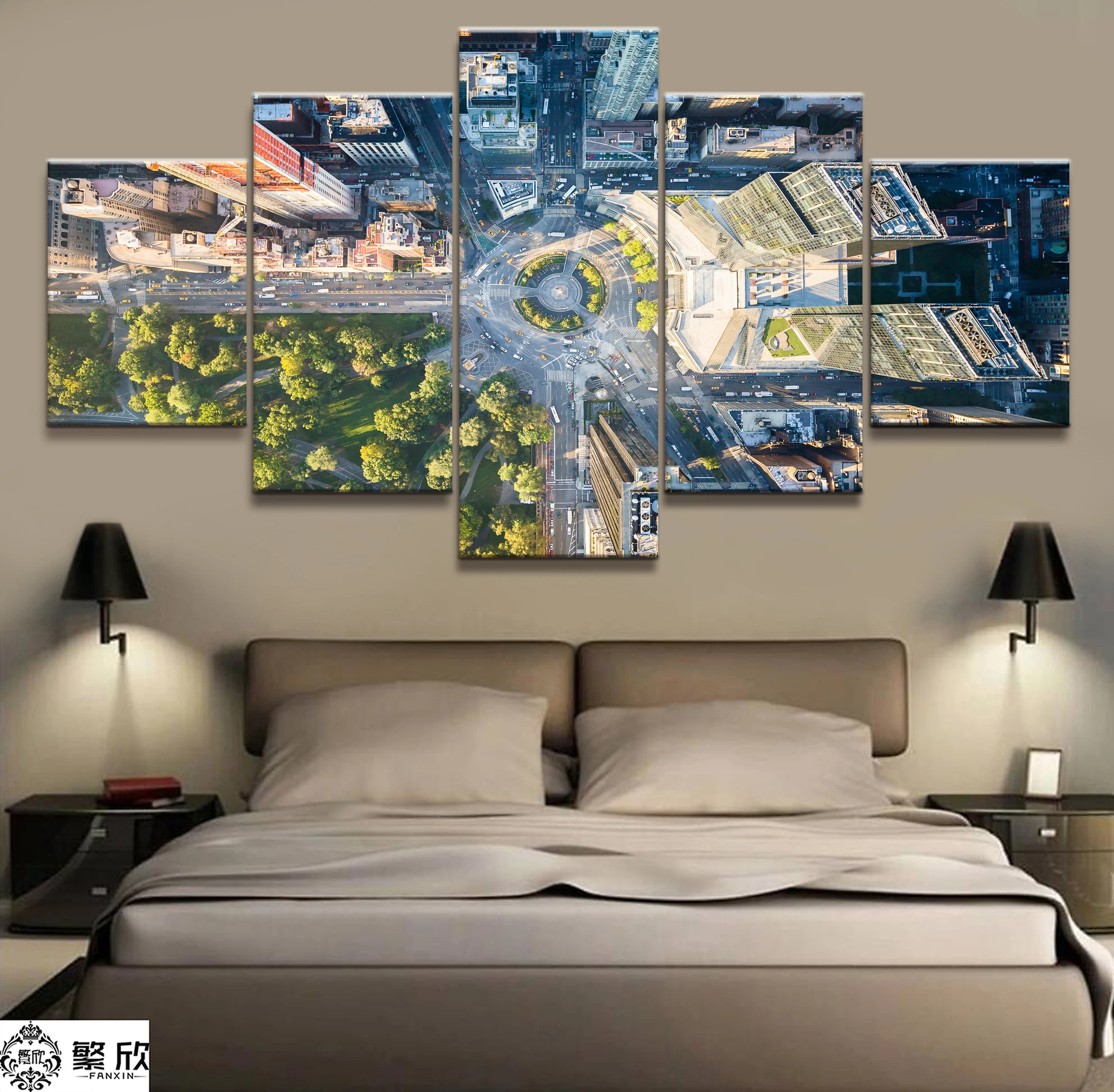 

Hot Sales Without Frame 5 Panels Picture Overlook the City God's Perspective Painting Artwork Wall Art Canvas Painting Wholesale