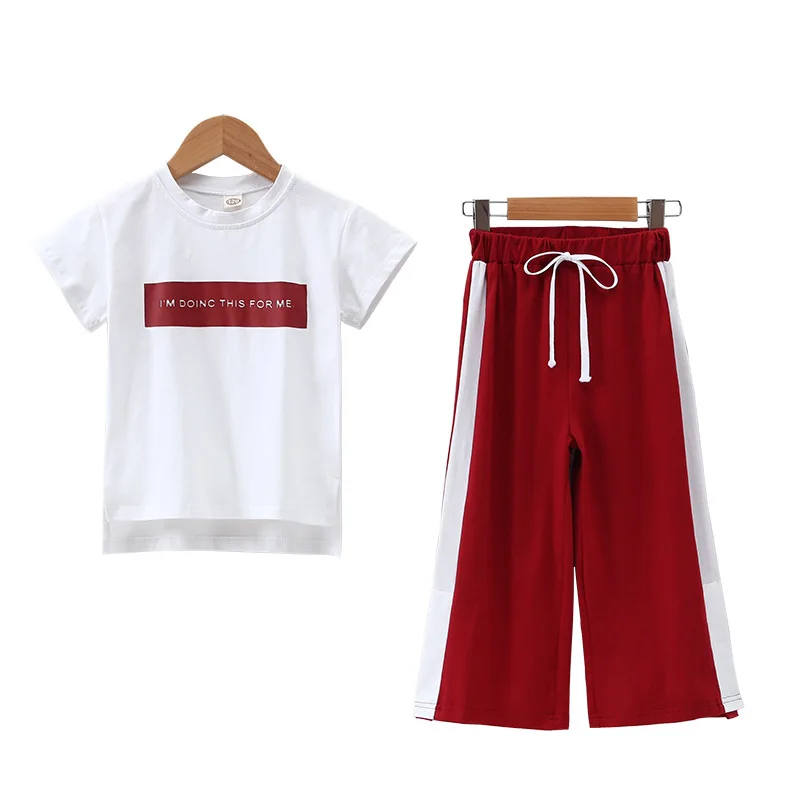 Soft Cotton Teenage Girls Clothing Set 2019 Summer Letter Print Tshirt Tops Pants 2-piece Kids Clothes Suit For Children Outfits (11)