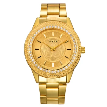 

2020 XINEW Luxury Gold Watches Men Women Full Steel Fashion Rhinestone Quartz Watch Relogio Masculino Femonino Luxe Original
