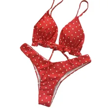 Сексуальный купальный костюм, женский комплект бикини, Женский бандажный танкини в горошек, комплект бразильских купальных костюмов с открытой спиной, женский купальный костюм