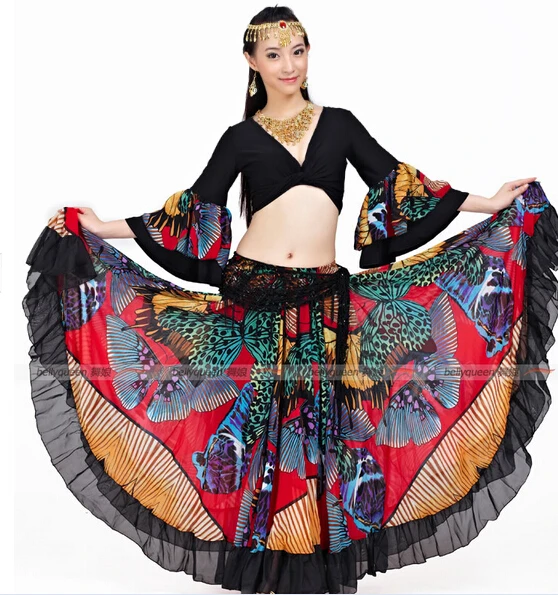 

720 Degree Printed BellyDance Skirt Tribal Maxi Belly Dance Gypsy Costume Clothes Women Long Gypsy Skirts