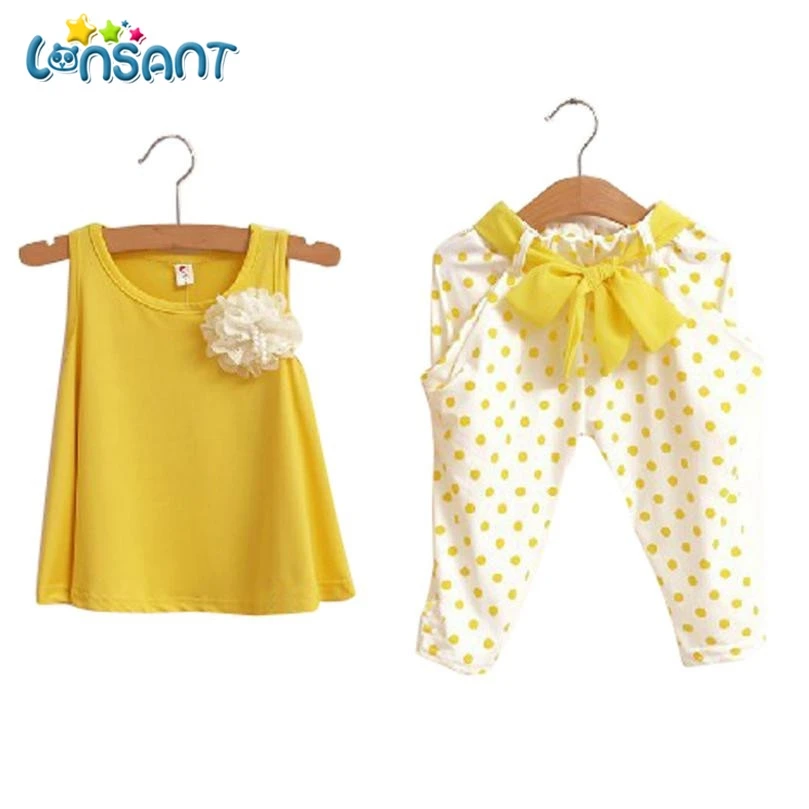 

LONSANT Baby Girl Clothes Set Solid Sleeveless Vest Dot Pant 2Pcs Conjunto Menina High Quality Cotton Children Clothes Clothing