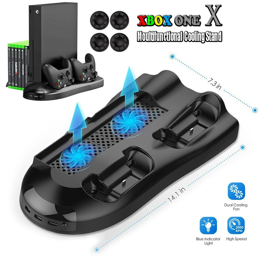 Вертикальная подставка для Xbox One X с вентиляторами охлаждения два контроллера