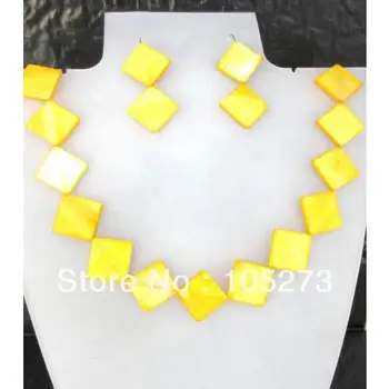 

Wholesale Shell Jewellery Love Yellow Color Square Shaper 14x14mm 18'' Necklace S925 Sterling Silvers Dangle Earrings Free Ship