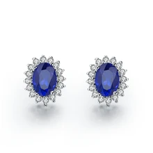 1.5CT/шт овальной формы женские серьги гвоздики синие синтетические бриллианты стерлингового серебра девушка любовь лучшие красивые ювелирные изделия подарок