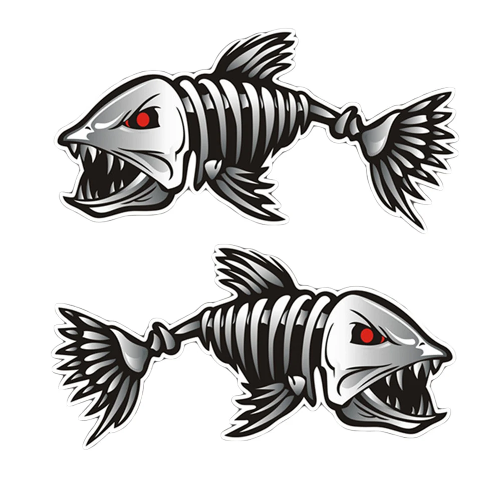 2 Pieces Durable Fashion Vinly Skeleton Fish Bones Decals Car