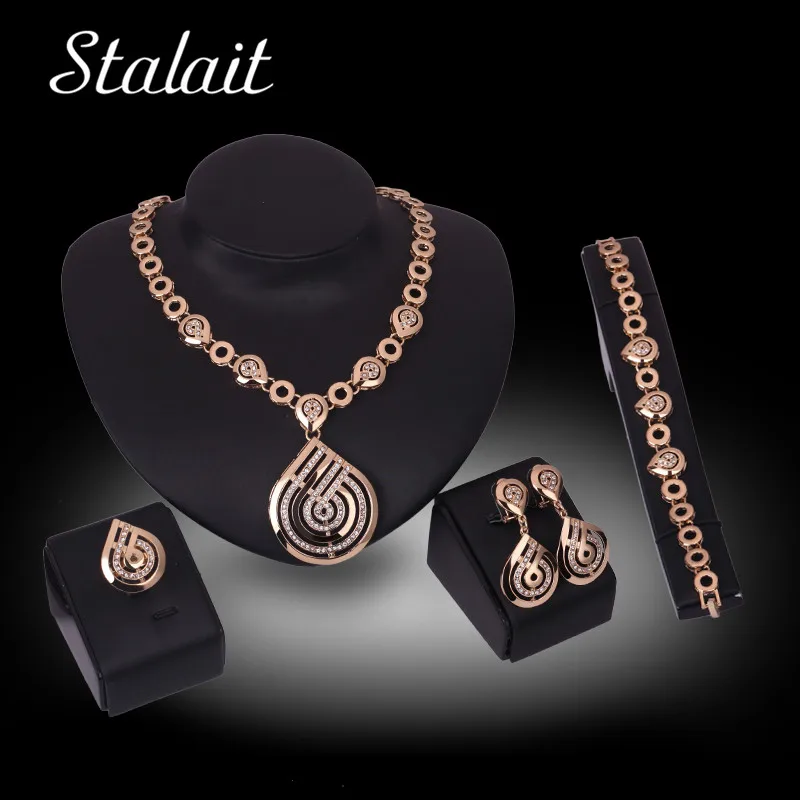 

Water Drop Hollow Metal Gold Color Jewelry Set For Women Anniversary