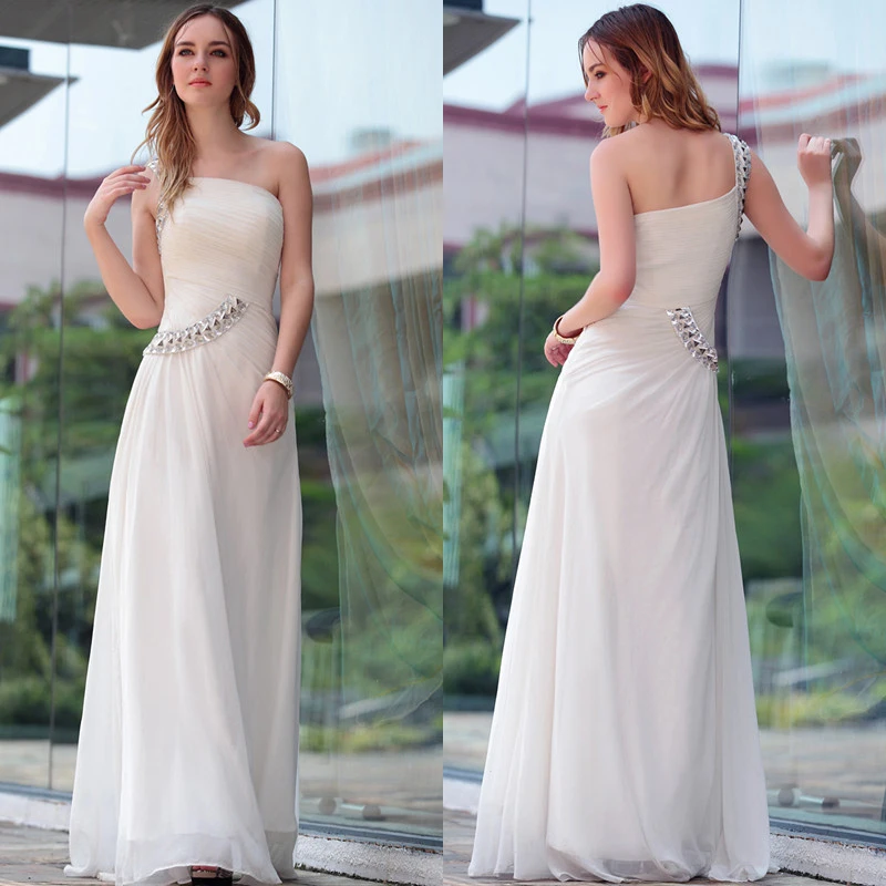 Formal evening dresses malaysia 2016 New Design One Shoulder White