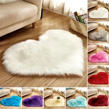 

Long Hairy Rug Artificial Wool Shaggy Carpet Love Heart Shape Fur Rugs Artificial Wool Sheepskin Baby Room Bedroom Soft Area Mat