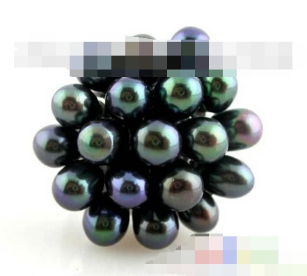 

2137 black rice freshwater pearl flower ring