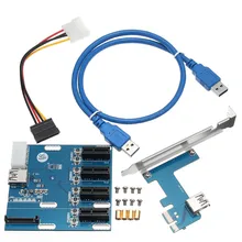 4 Ports Riser Card PCI-E 1X Expansion Kit 1 to 4 PCI-e Slot Switch Multiplier Hub Riser Card Adapter USB 3.0 Cable for BTC Miner