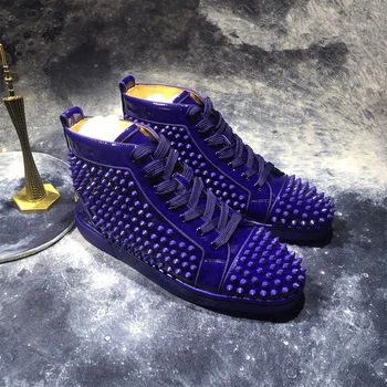 

Patent Leather Mes Spikes High Top Sneakers Blue Thick Bottoms Men Causal Shoes Fashion Lovers Luxury Designer Flat Shoes Men 48