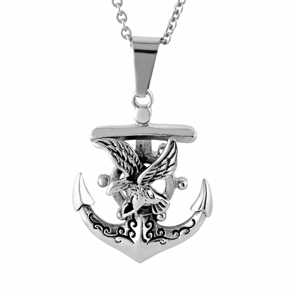 Men Stainless Steel Eagle Necklace Vintage Titanium Anchor Pendant