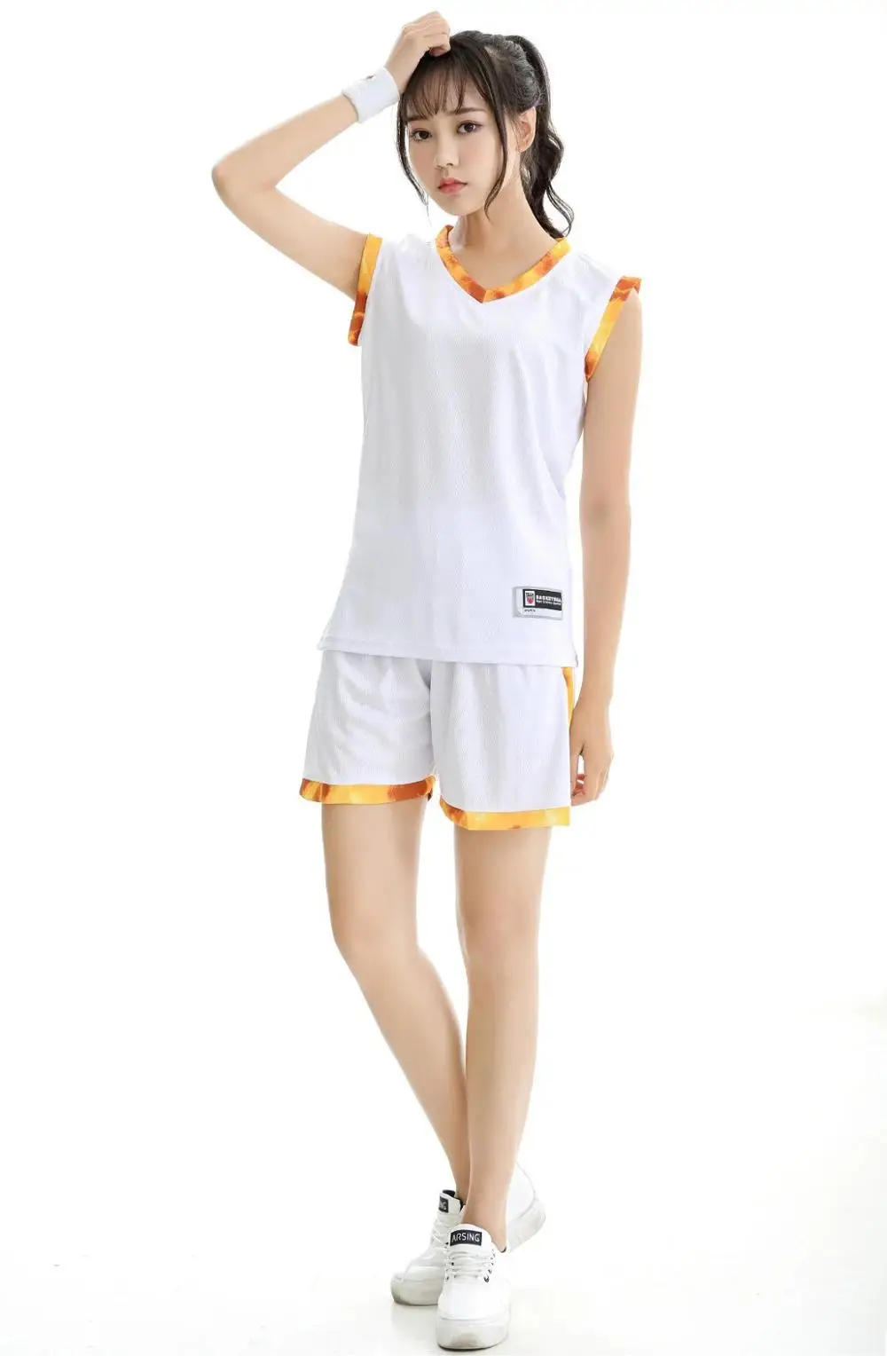 Женские баскетбольные Джерси командные спортивные костюмы, одежда для студентов, дешевые студенческие баскетбольные тренировочные костюмы для девочек, Набор сделай сам, можно изготовить на заказ - Цвет: White Not Printing