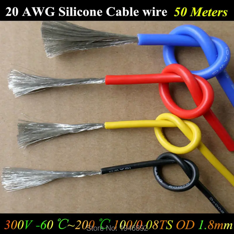 Гибкий силиконовый провод 20 AWG 50 м кабель 20AWG 100/0.08TS OD 1 8 мм луженая медь 10 цветов на