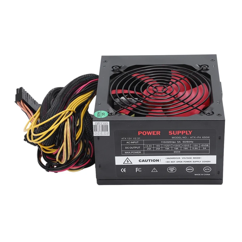 170-260V Max 650W Power Supply Psu Pfc Red 12Cm Silent Fan 24Pin 12V Pc Computer Sata Gaming For Intel Amd Com | Компьютеры и офис