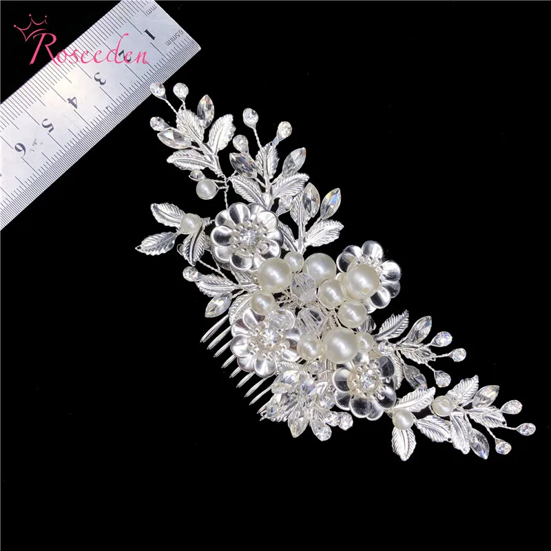 Silver Bride Hair Comb Headpiece Wedding Leaf Flower Hair Combs Accessories Jewelry Women RE3469