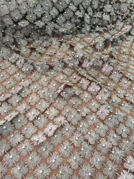 

Embroidery French Mesh Lace Fabric with beads Best Quality CiCi-51005 African Lace Fabric in gray color